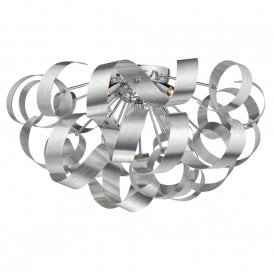 RAWLEY large flush fitting low ceiling light with twirling aluminium ribbons