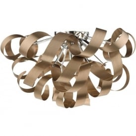 RAWLEY large flush fitting low ceiling light with twirling copper ribbons