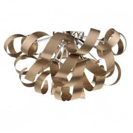 RAWLEY large flush fitting low ceiling light with twirling copper ribbons