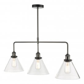 3 Light Ceiling Pendant Bar Antique Nickel Clear Glass