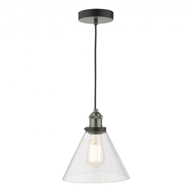 Ray Single Pendant Antique Nickel with Clear Glass Shade