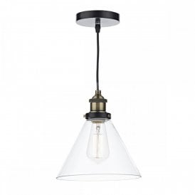 RAY vintage antique brass ceiling pendant light with glass shade