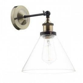 RAY vintage antique brass wall light with coolie glass shade