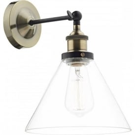 RAY vintage antique brass wall light with coolie glass shade