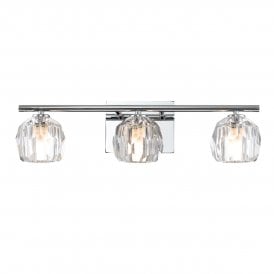 3 Light Bathroom Wall Light in Polished Chrome with Prismatic Crystal Shades