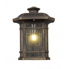 REGENCY traditional flush fitting outdoor wall lantern in black/gold finish