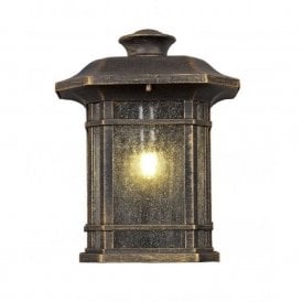 REGENCY traditional flush fitting outdoor wall lantern in black/gold finish