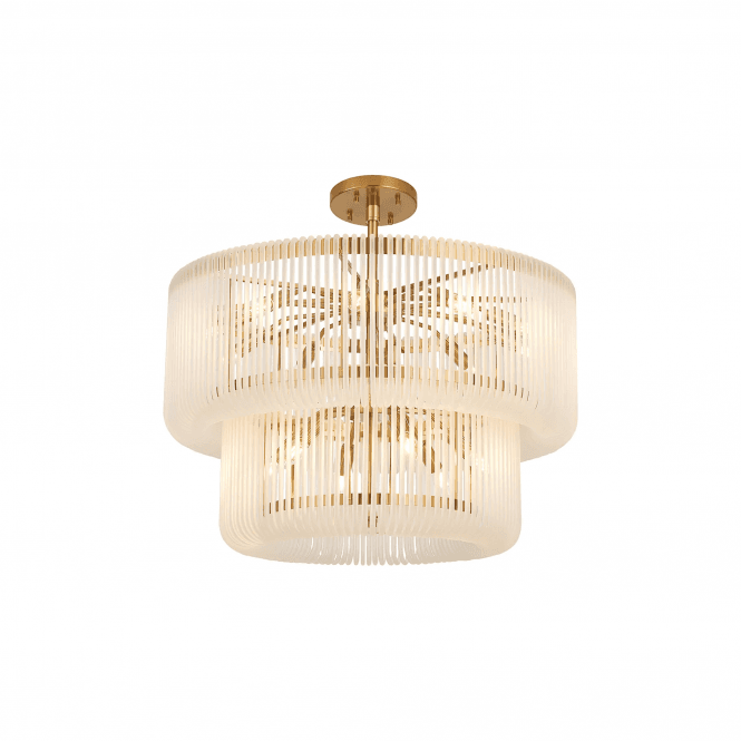 Rene 2 Tier Round Pendant in Brass and Frosted Glass