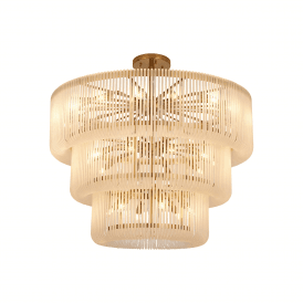 large deco inspired luxury three tier frosted glass and brass chandelier