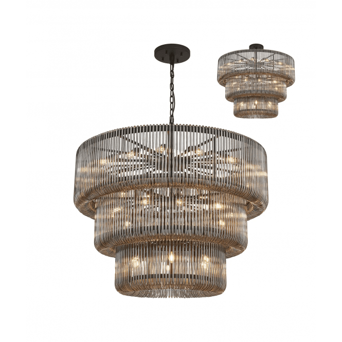 Rene 3 Tier Round Pendant in Black and Smoked Glass