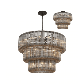 modern impressive large three tiered chandelier in black and smoked glass finish