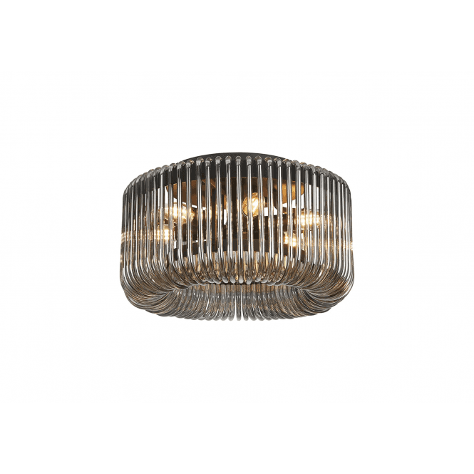 Rene 40cm Round Flush Ceiling Light in Black Smoked Glass