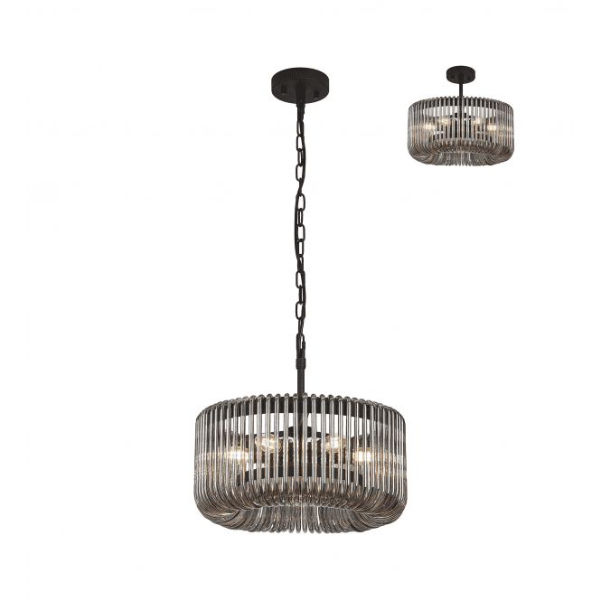 Rene 40cm Round Pendant in Black and Smoked Glass