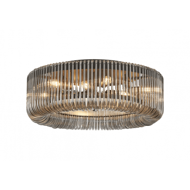 Rene 60cm Round Flush Ceiling Light in Black and Smoked Glass
