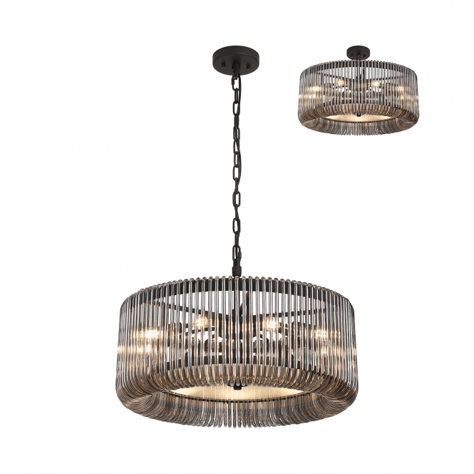 Rene 60cm Round Pendant in Black and Smoked Glass
