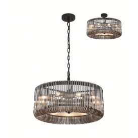 large contemporary deco inspired black and smoked glass ceiling pendant