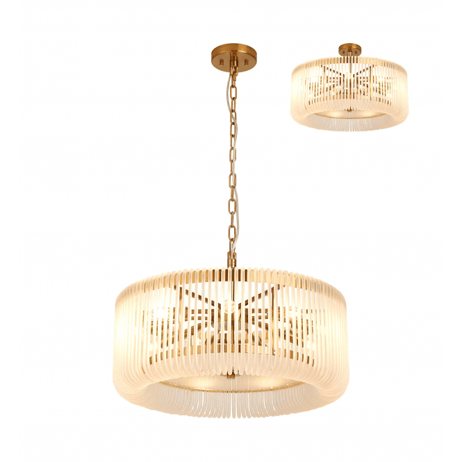 Rene 60cm Round Pendant in Brass and Frosted Glass