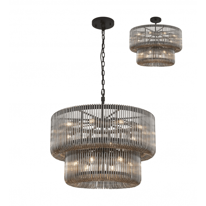 Rene 78cm 2 Tier Round Pendant in Black and Smoked Glass
