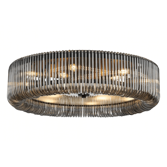 Rene 78cm Round Flush Ceiling Light in Black and Smoked Glass