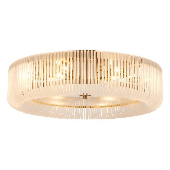 Rene 78cm Round Flush Ceiling Light in Brass and Frosted Glass