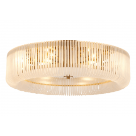 modern large flush ceiling light in brass and frosted glass
