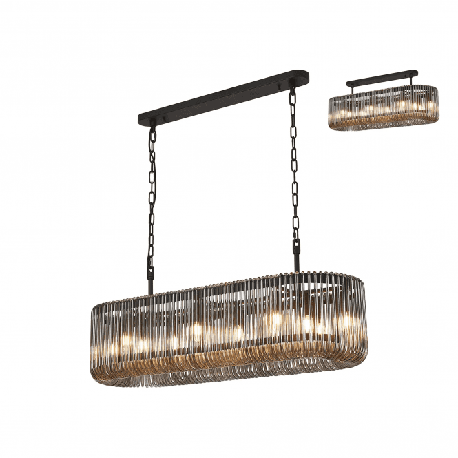 Rene Oval Linear Pendant in Black and Smoked Glass