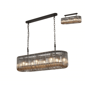 statement oval bar pendant light in a black and smoked glass finish