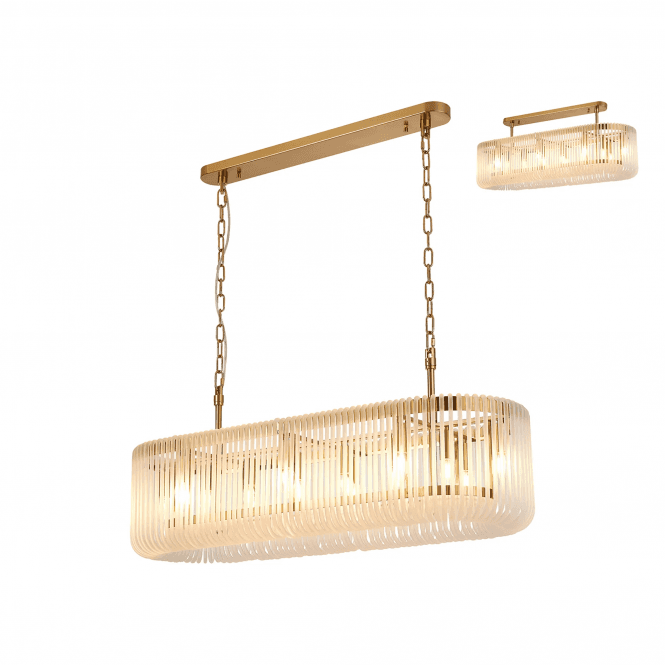 Rene Oval Linear Pendant in Brass and Frosted Glass