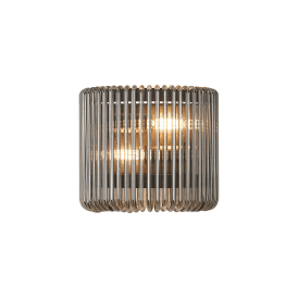 modern wall light with ribbed deco style smoked glass