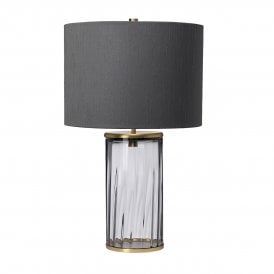 Table Lamp in Smoked Glass with Aged Brass Accents