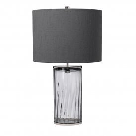 Table Lamp in Smoked Glass with Polished Nickel Accents
