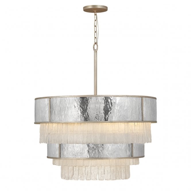 REVERIE 12 Light Stainless steel and Textured Glass Pendant