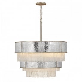 REVERIE 12 Light Stainless steel and Textured Glass Pendant
