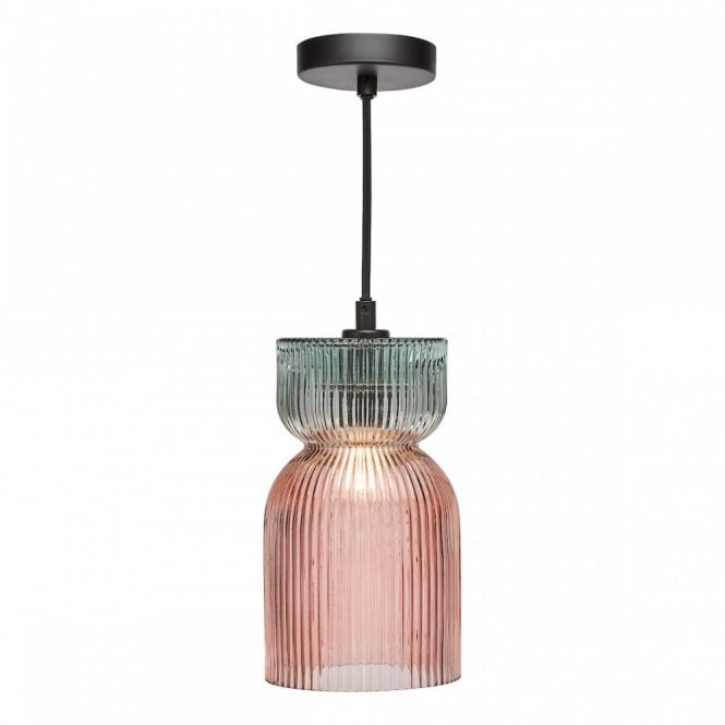 Rhubarb Pendant with Pink and Green Ribbed Glass