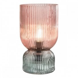 pink and green ribbed glass table lamp