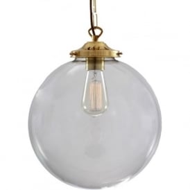 RIAD clear glass globe ceiling pendant light on polished brass frame - large
