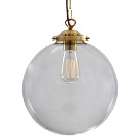 RIAD clear glass globe ceiling pendant light on polished brass frame - large