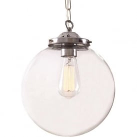 RIAD clear glass globe ceiling pendant light on polished chrome fitting - medium