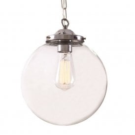 RIAD clear glass globe ceiling pendant light on polished chrome fitting - medium