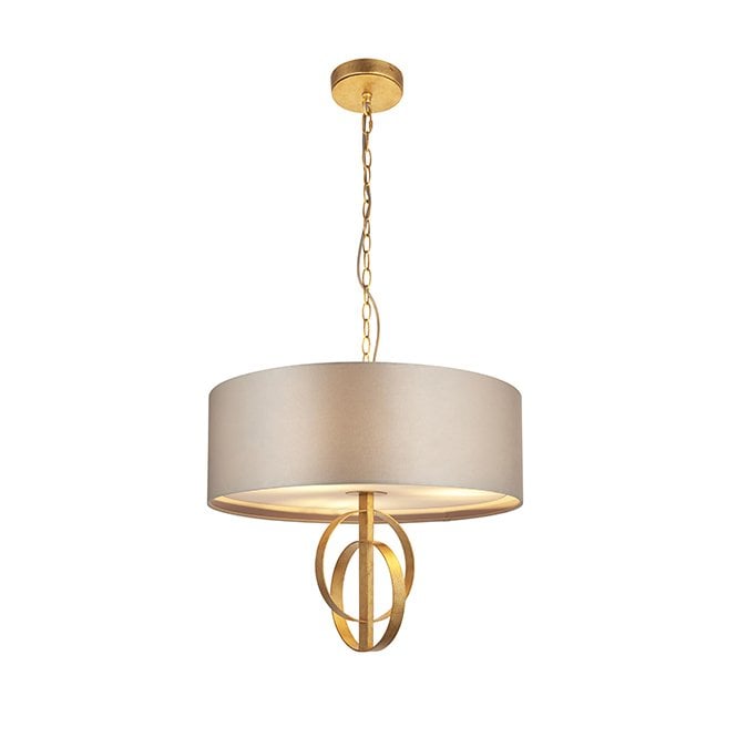 RIDLEY Double Hoop Gold Leaf Pendant Light With Large Mink Shade