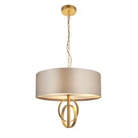 RIDLEY Double Hoop Gold Leaf Pendant Light With Large Mink Shade