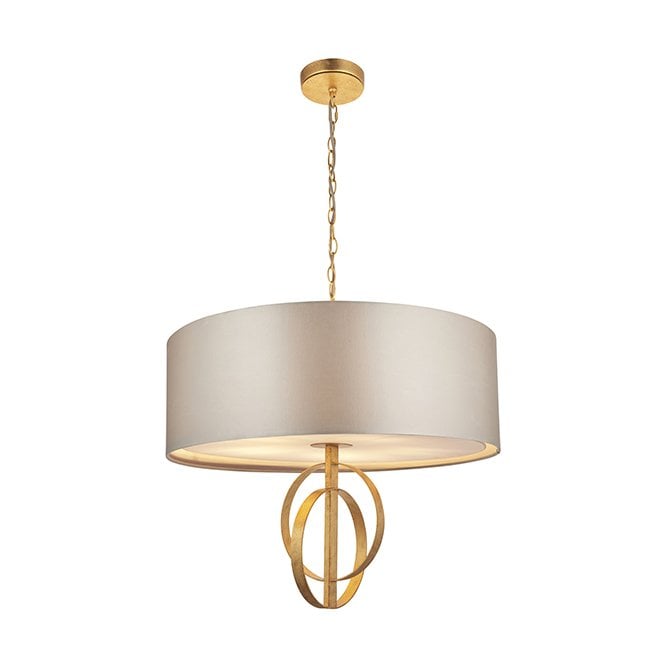 RIDLEY Double Hoop Gold Leaf Pendant Light With Xl Mink Shade