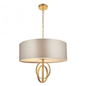 RIDLEY Double Hoop Gold Leaf Pendant Light With Xl Mink Shade