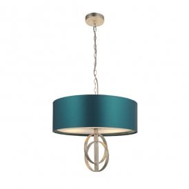 RIDLEY Double Hoop Silver Leaf Pendant Light With Large Teal Shade