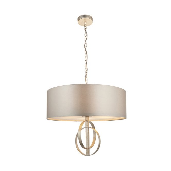 RIDLEY Double Hoop Silver Leaf Pendant Light With Xl Mink Shade