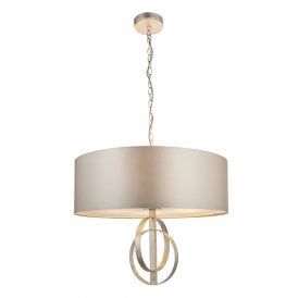 RIDLEY Double Hoop Silver Leaf Pendant Light With Xl Mink Shade