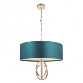 RIDLEY Double Hoop Silver Leaf Pendant Light With Xl Teal Shade