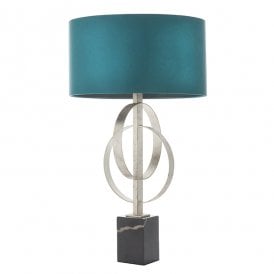 RIDLEY Double Hoop Silver Leaf Table Light With Teal Shade