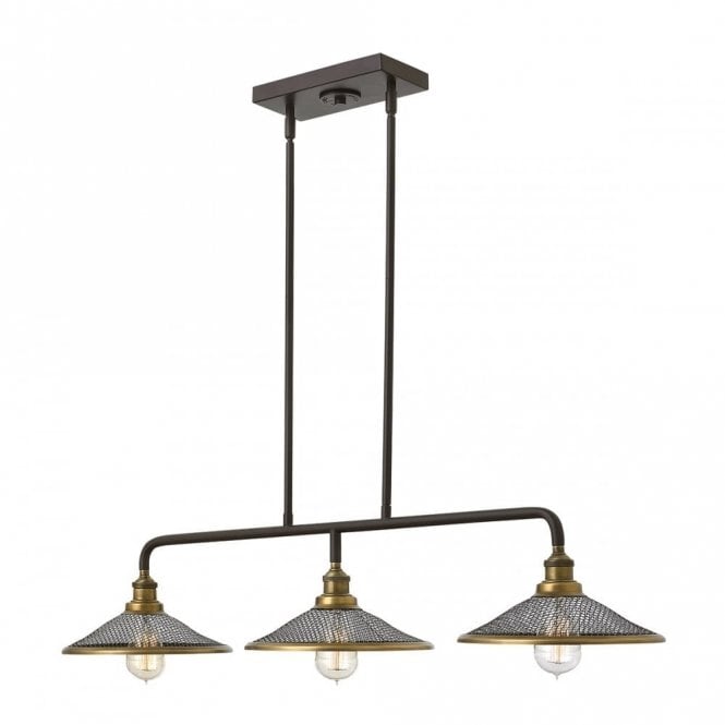 RIGBY industrial style bronze kitchen island pendant with 3 mesh shades