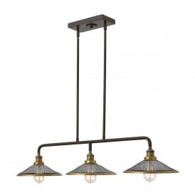 RIGBY industrial style bronze kitchen island pendant with 3 mesh shades